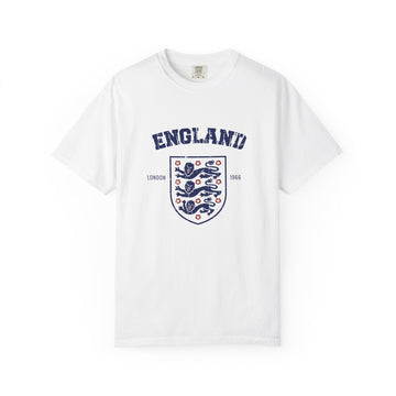 England Crest T-Shirt — Vintage Three Lions Football Tee — Blue Comfort Color 1717