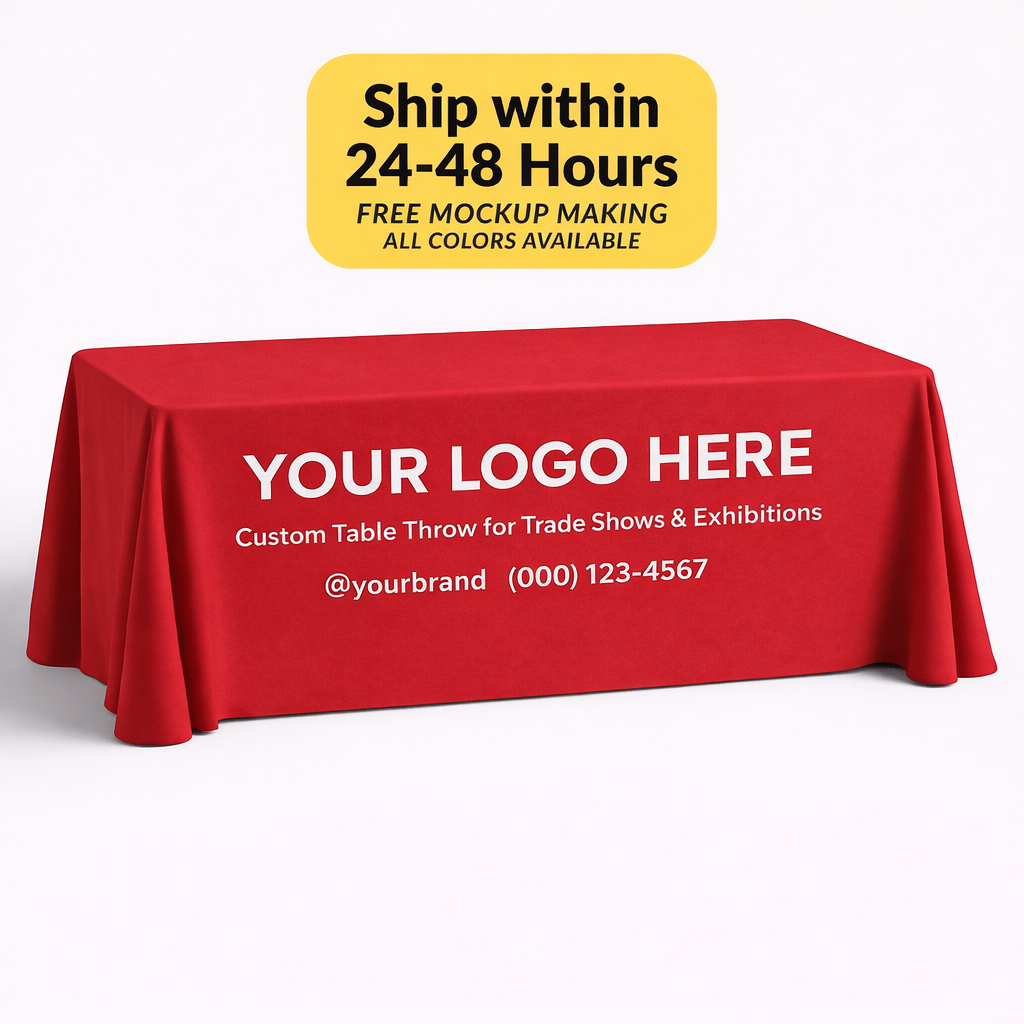 Custom Table Throw – Personalized Event Table Cover with Logo & Slogan