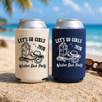 Personalized Western Bachelorette Can Coolers, Cowgirl “Let’s Go Girls 2026” Can Sleeves, Western Bach Party Favors