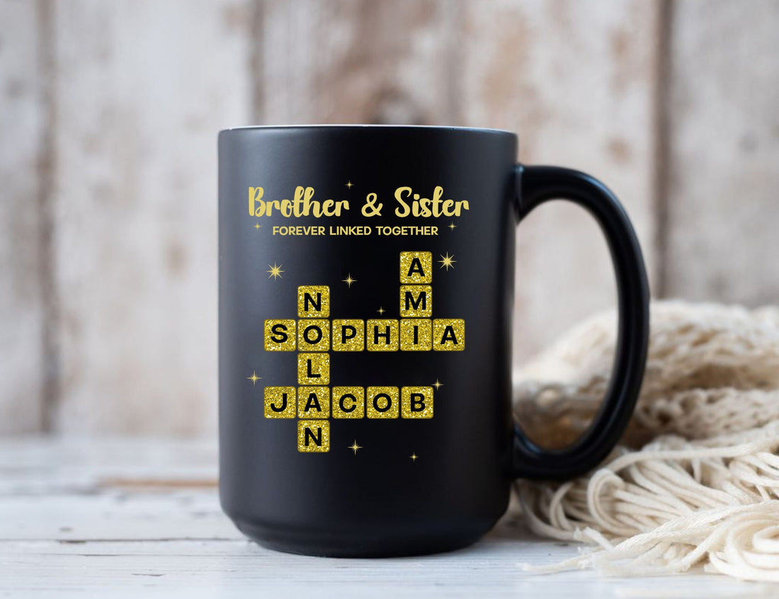 Personalised Brother and Sister Name Mug Scrabble Crossword Gift