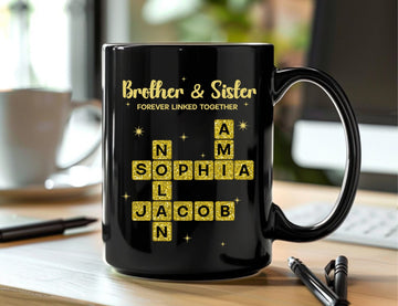 Personalised Brother and Sister Name Mug Scrabble Crossword Gift