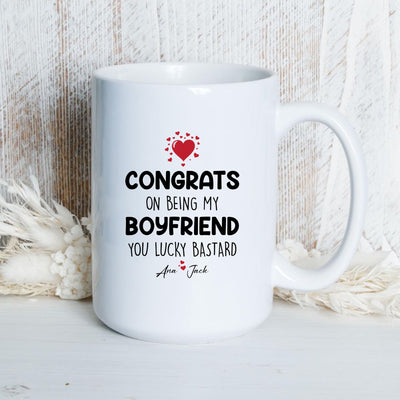 Personalised Congratulations On Being My Boyfriend Mug Printed on Both Sides
