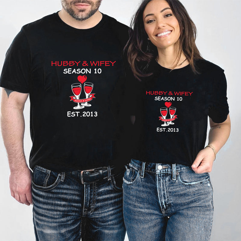 Personalised Custom Matching Couple Shirts-Hubby & Wifey
